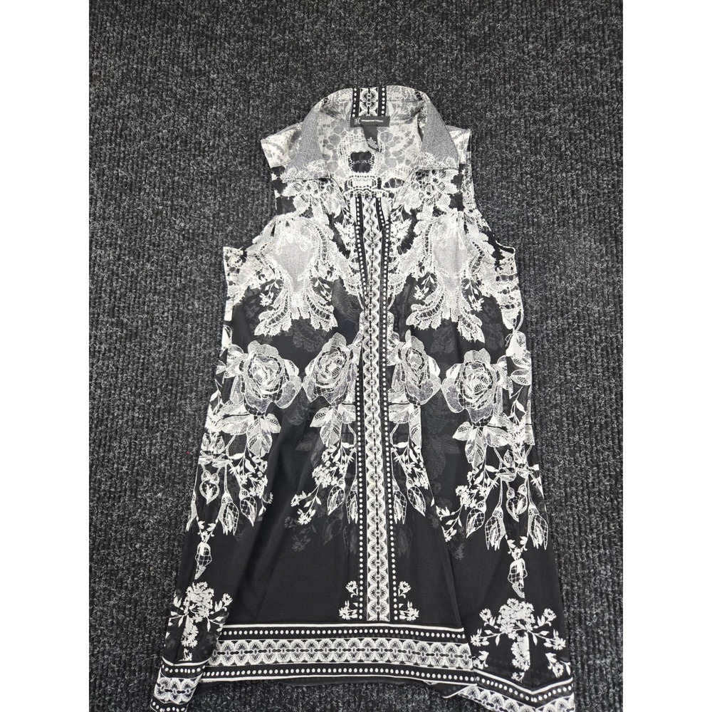 INC International Concepts Womens Small Black White Floral Mesh Tunic Blouse